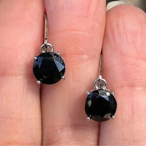 Black Cubic Zirconia 8mm Lever Back Birthstone Drop Earrings NWT